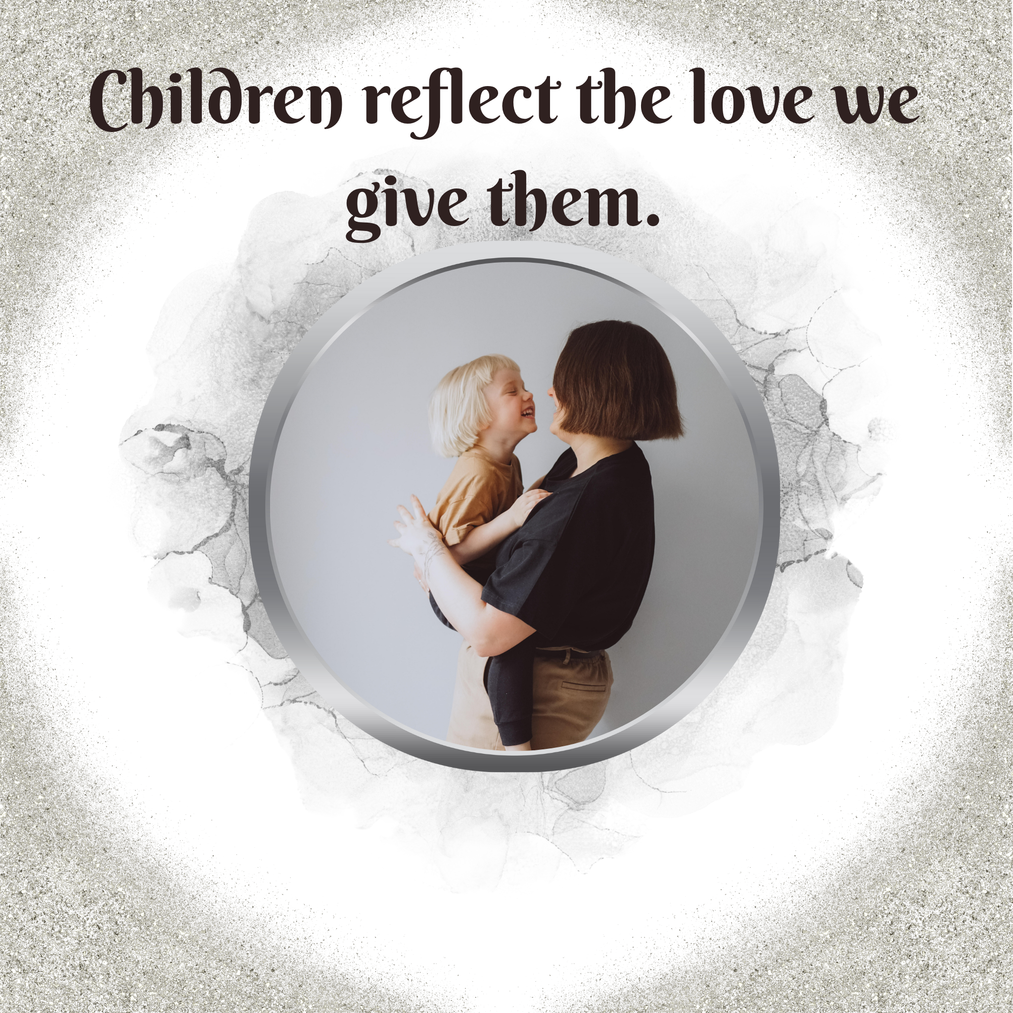 A picture of a mom and child reflected in a mirror.